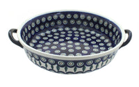 Polish Pottery Peacock Round Casserole with Handles