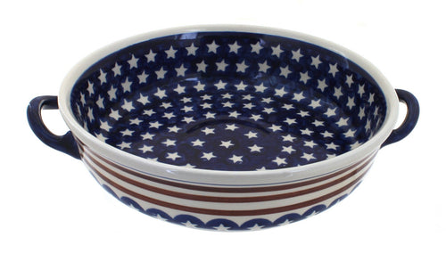 Polish Pottery Stars & Stripes Round Casserole with Handles