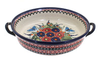 Polish Pottery Floral Butterfly Round Casserole with Handles