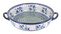 Polish Pottery Blue Tulip Round Casserole with Handles