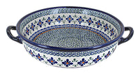Polish Pottery Mosaic Flower Round Casserole with Handles
