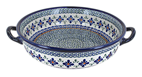 Polish Pottery Mosaic Flower Round Casserole with Handles