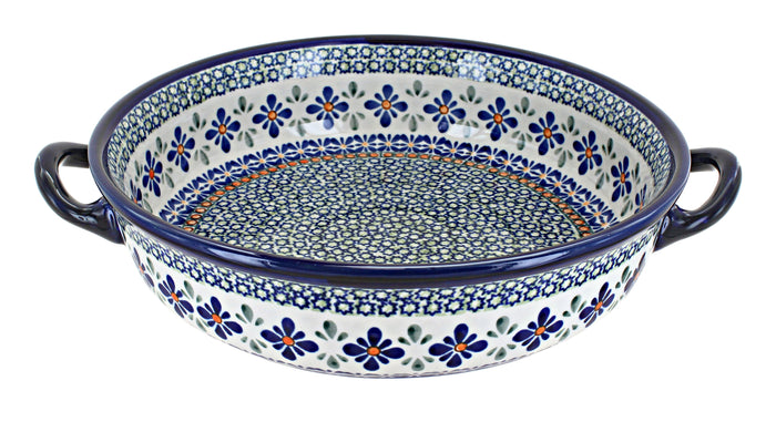 Polish Pottery Mosaic Flower Round Casserole with Handles