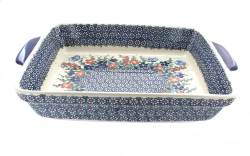 Polish Pottery Garden Butterfly Baker with Handles