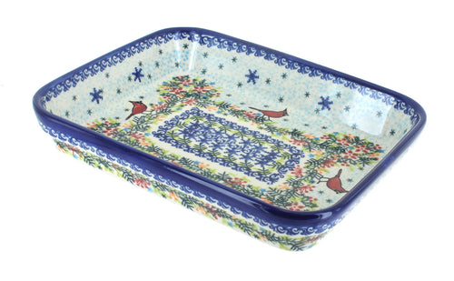 Polish Pottery Winter Cardinal Small Rectangular Baker