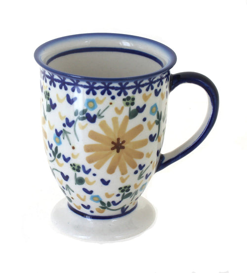 Polish Pottery Yellow Daisy Pedestal Mug