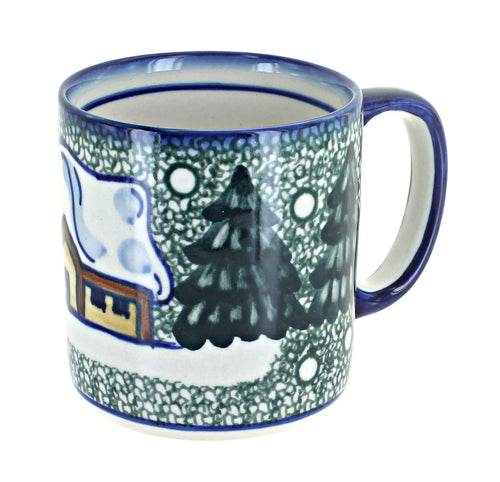 Polish Pottery Winter Forest Coffee Mug - Green
