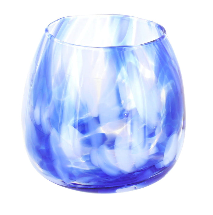 Polish Pottery Cobalt and Opal Confetti Hurricane Vase & Candle Holder