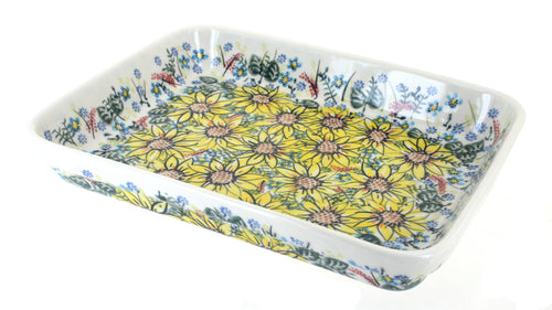 Polish Pottery Sunflower Maze Medium Rectangular Baker