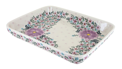 Polish Pottery Lilac Garden Medium Rectangular Baker