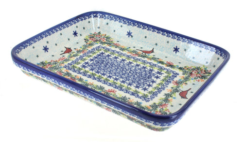 Polish Pottery Winter Cardinal Medium Rectangular Baker