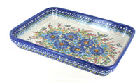Polish Pottery Garden of Blue Medium Rectangular Baker