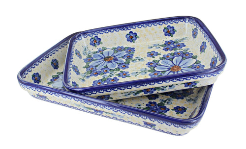 Polish Pottery Daisy Surprise Rectangular Baker Set