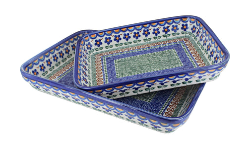 Polish Pottery Aztec Flower Rectangular Baker Set