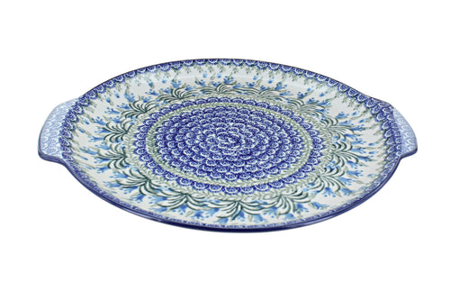 Polish Pottery Tulip Bouquet Round Serving Tray with Handles