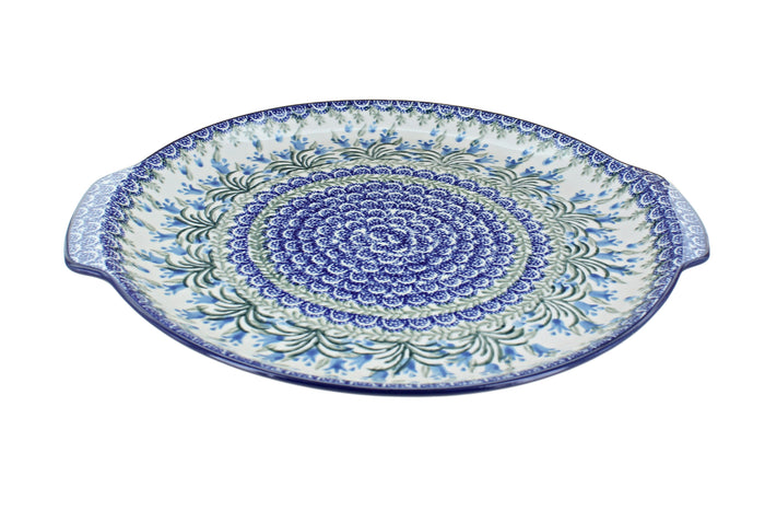 Polish Pottery Tulip Bouquet Round Serving Tray with Handles