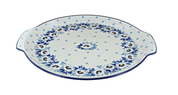 Georgia Blue Round Serving Tray with Handles