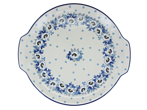 Georgia Blue Round Serving Tray with Handles Polish Pottery