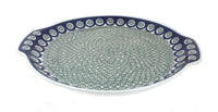 Polish Pottery Peacock Swirl Round Serving Tray with Handles