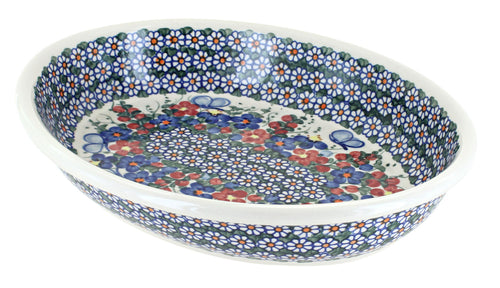 Polish Pottery Garden Butterfly Oval Baker