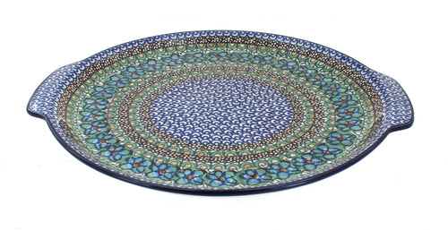 Polish Pottery Mardi Gras Round Serving Tray with Handles