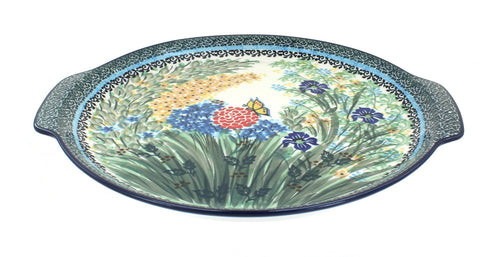 Polish Pottery Teresa Round Serving Tray with Handles