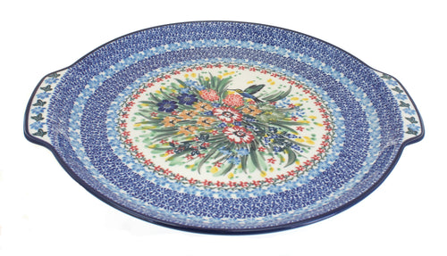Polish Pottery Hummingbird Round Serving Tray with Handles