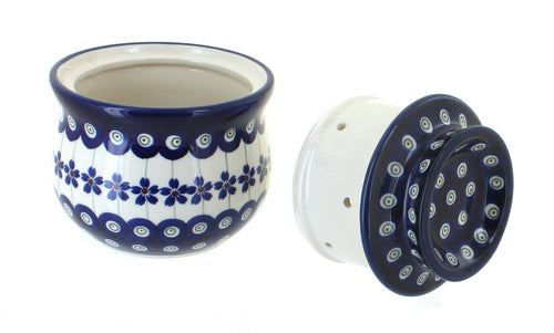 Flowering Peacock French Butter Dish Polish Pottery