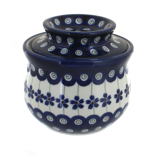 Polish Pottery Flowering Peacock French Butter Dish