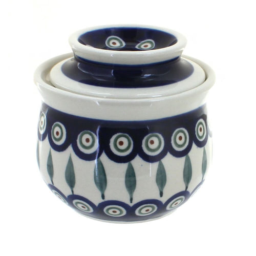 Polish Pottery Peacock French Butter Dish
