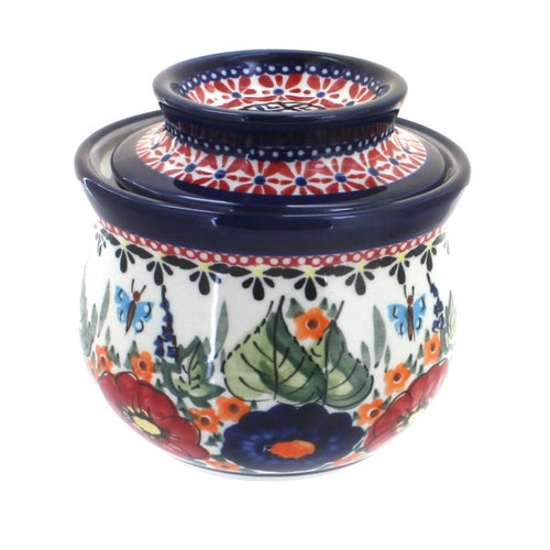 Polish Pottery Floral Butterfly French Butter Dish
