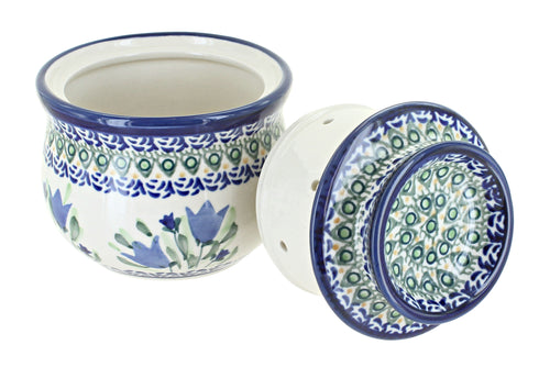 Blue Tulip French Butter Dish Polish Pottery