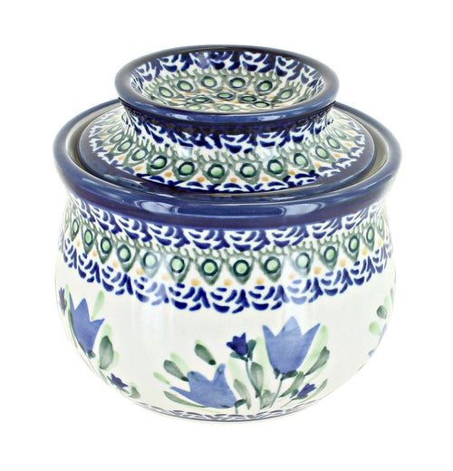 Polish Pottery Blue Tulip French Butter Dish