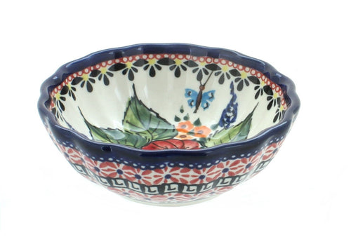Polish Pottery Floral Butterfly Small Scallop Dish