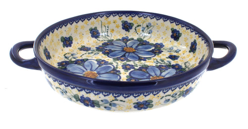 Polish Pottery Daisy Surprise Small Round Baker with Handles