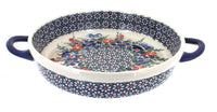 Polish Pottery Garden Butterfly Small Round Baker with Handles