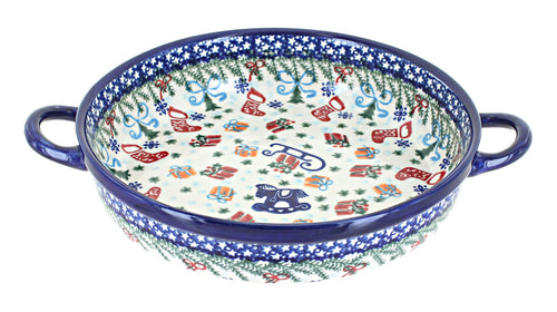 Polish Pottery Christmas Bounty Small Round Baker with Handles