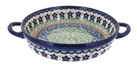 Polish Pottery Aztec Flower Small Round Baker with Handles