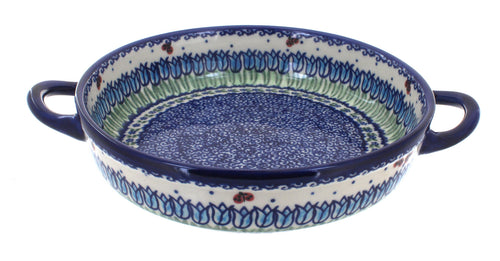 Polish Pottery Garden Tulip Small Round Baker with Handles