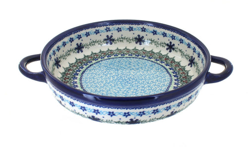 Polish Pottery Winter Celebration Small Round Baker with Handles