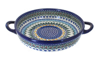 Polish Pottery Holiday Pine Small Round Baker with Handles