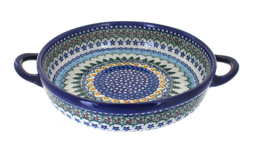 Polish Pottery Holiday Pine Small Round Baker with Handles
