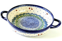 Garden Tulip Small Round Baker with Handles Polish Pottery