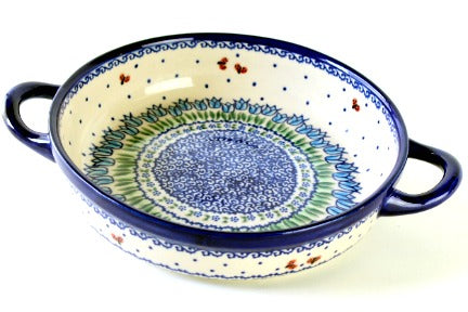 Garden Tulip Small Round Baker with Handles Polish Pottery