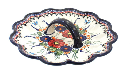 Polish Pottery Floral Butterfly Egg Plate