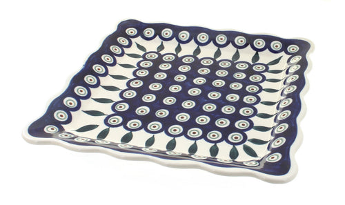 Polish Pottery Peacock Square Lunch Plate