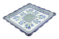Polish Pottery Blue Tulip Square Lunch Plate