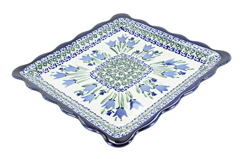 Polish Pottery Blue Tulip Square Lunch Plate