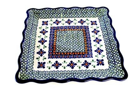 Mosaic Flower Square Lunch Plate Polish Pottery
