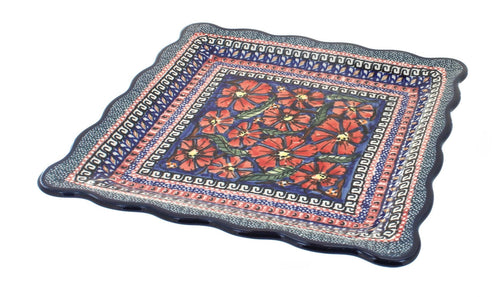 Polish Pottery Jungle Flower Square Lunch Plate